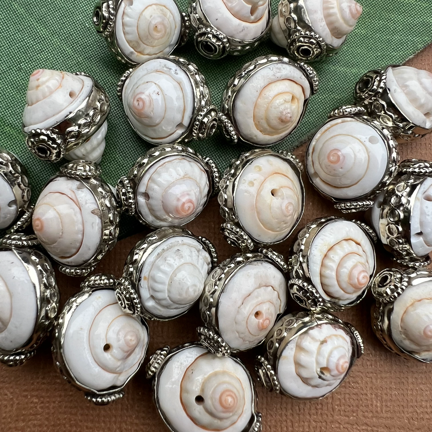 Shell Swirl & White Metal Beads
