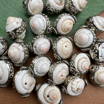 Shell Swirl & White Metal Beads