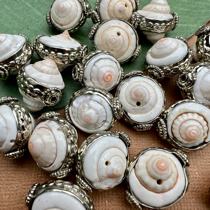 Shell Swirl & White Metal Beads