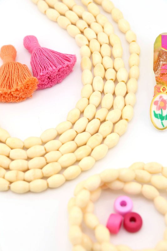 6x10mm Off-White, Cream Barrel Spacer Bone Beads, 47 Beads