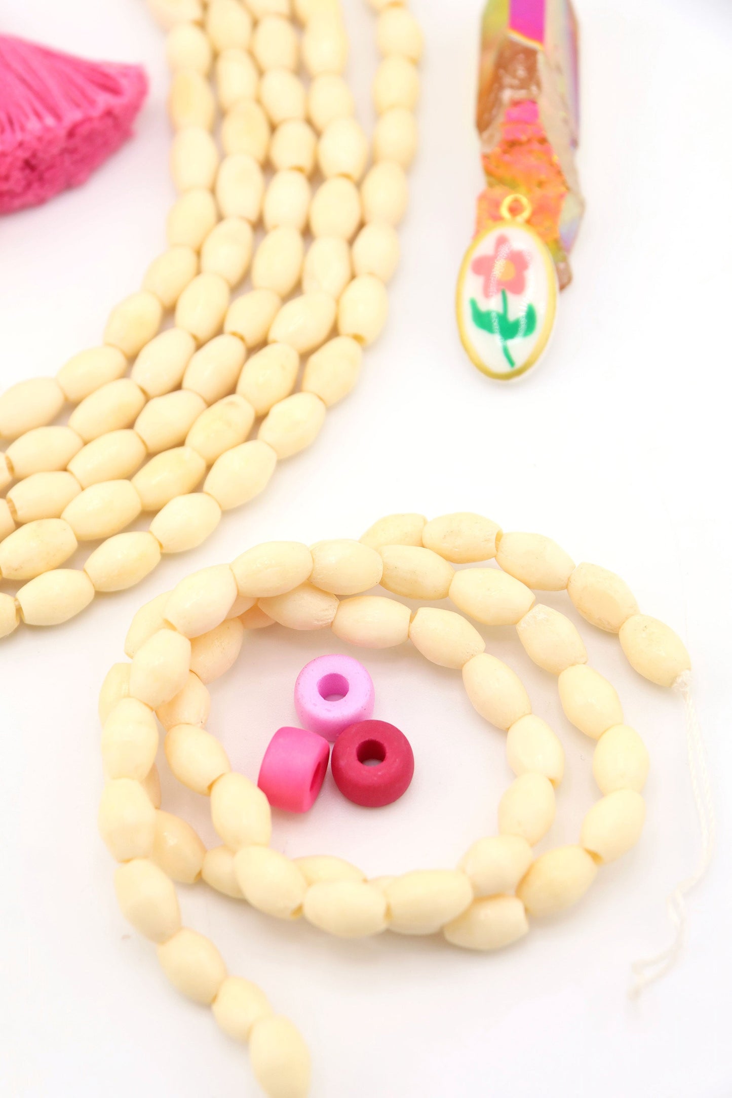 6x10mm Off-White, Cream Barrel Spacer Bone Beads, 47 Beads