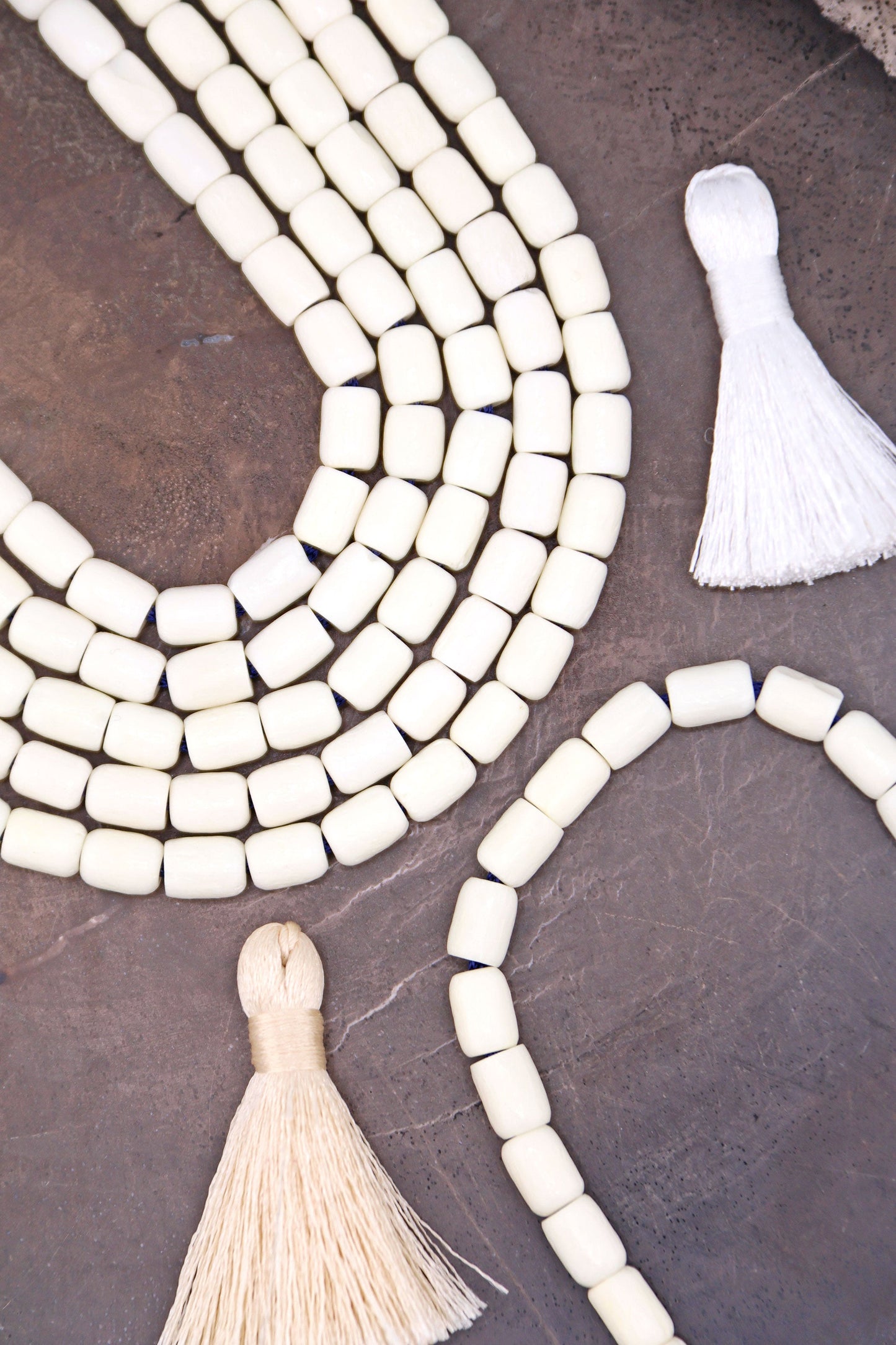 5x7mm White/Cream Barrel Spacer Bone Beads, 30 Beads