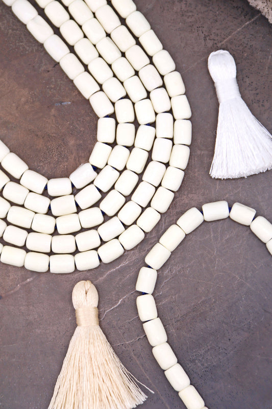 5x7mm White/Cream Barrel Spacer Bone Beads, 30 Beads