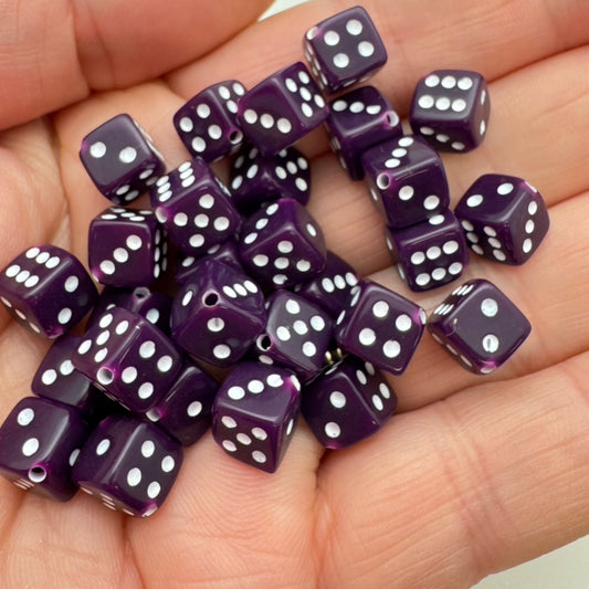 Dice Bead 9mm Grape with white