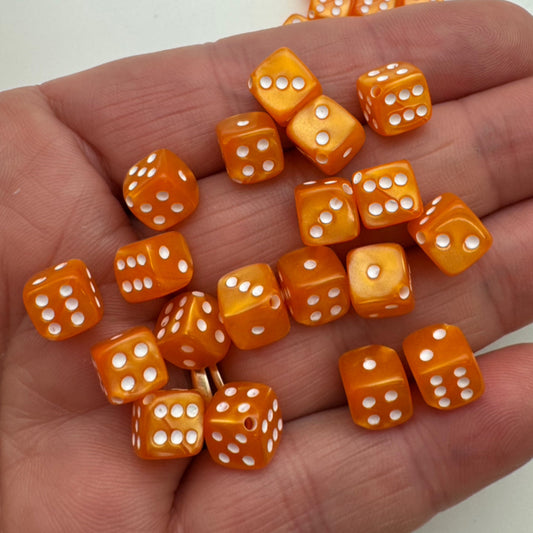Dice Bead 9mm Tangerine Pearl with white
