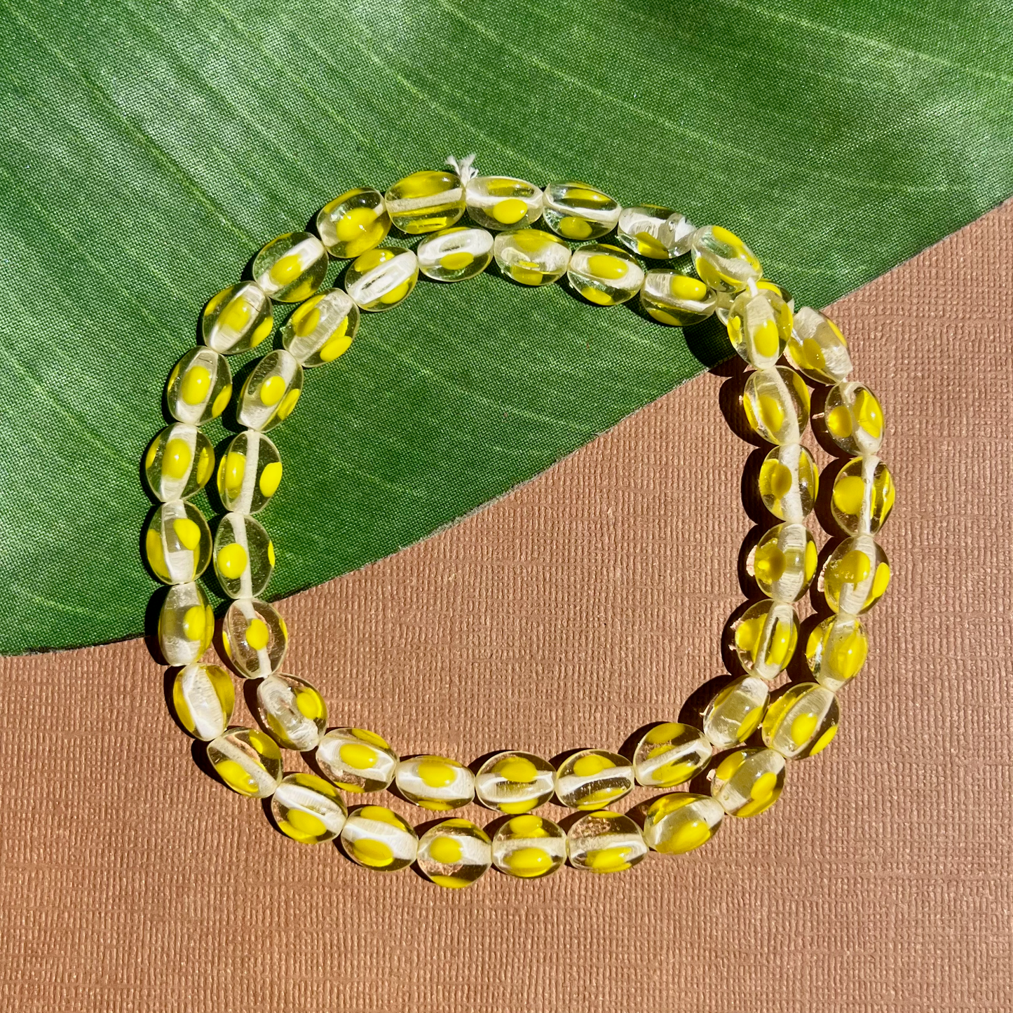 Yellow & Crystal Dotted 3 Sided Beads - 30 Pieces