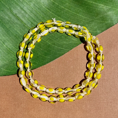 Yellow & Crystal Dotted 3 Sided Beads - 30 Pieces