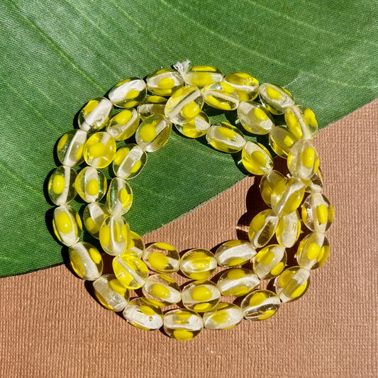 Yellow & Crystal Dotted 3 Sided Beads - 30 Pieces