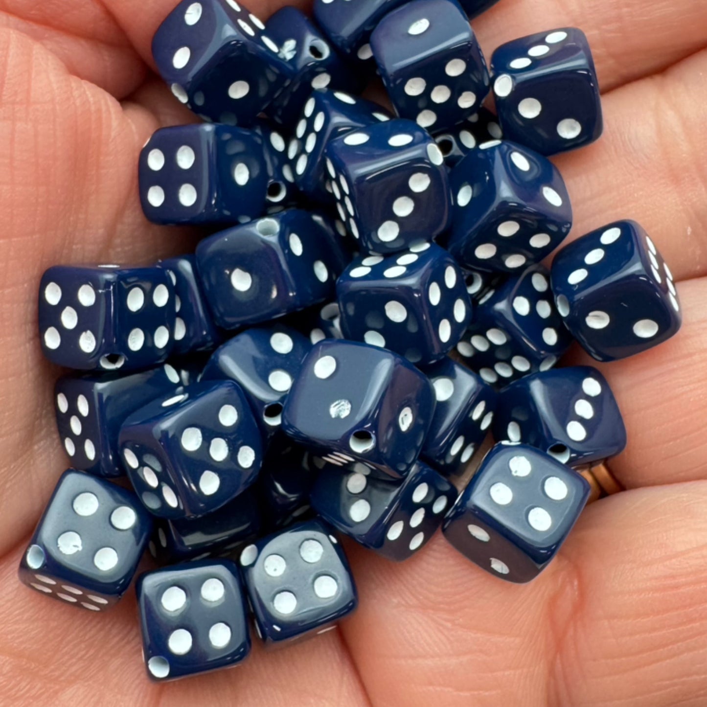 Dice Bead 9mm Navy with white