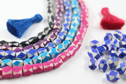 Argyle Faceted Geometric Bone Beads, Harlequin Charms, 7x8mm
