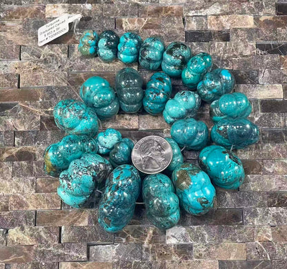 Rare Turquoise Graduated Carved Pumpkin Shape