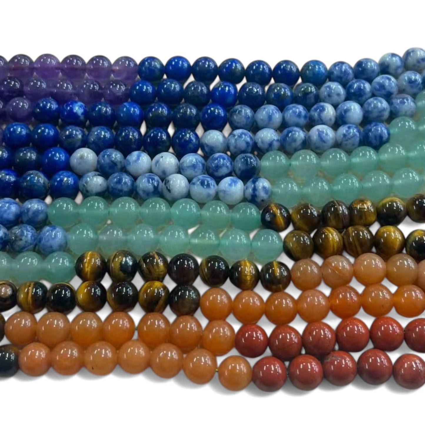 7 Chakra / Seven Stone Mix, (Amethyst, Lapis, Sodalite, Green Aventurine, Calcite, Red Jasper, Tiger Eye) Round 6mm 8mm