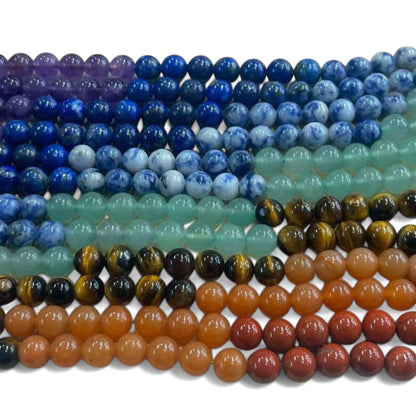 7 Chakra / Seven Stone Mix, (Amethyst, Lapis, Sodalite, Green Aventurine, Calcite, Red Jasper, Tiger Eye) Round 6mm 8mm