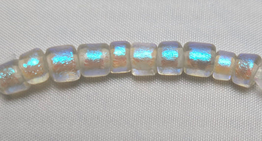 Aqua on Clear Dichroic Glass Small Tube Beads