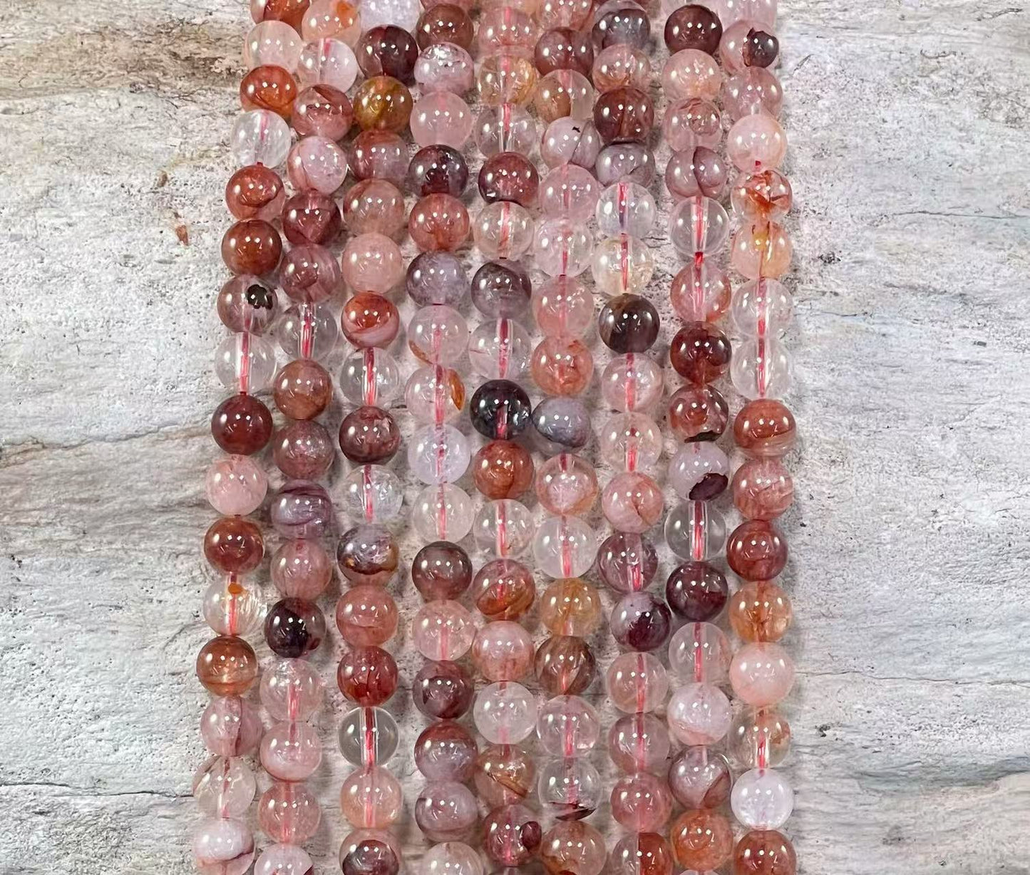 Red Azeztulite Quartz aka Hematoid Quartz, Round 6mm 8mm