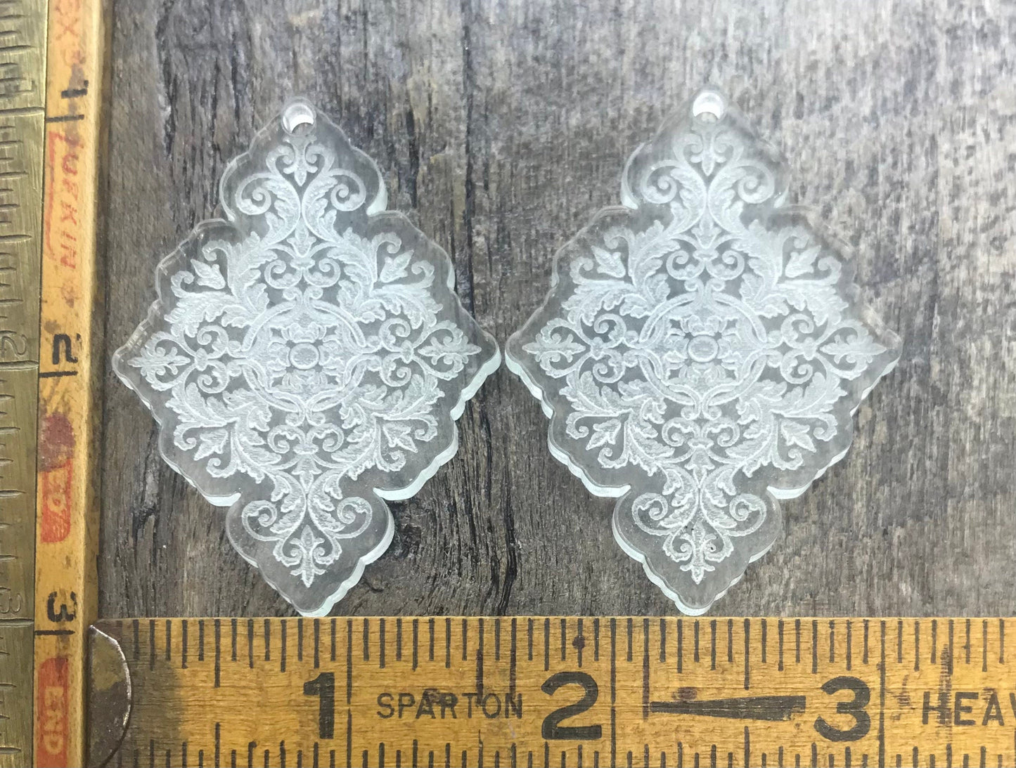 Clear Engraved Earring Components Pair - Soft Green Edge - Earring Blanks - CB&CO