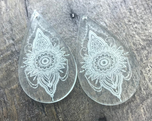 Engraved Clear Glass Earring Drops Pair - Components - Jewelry Blanks - CB&CO
