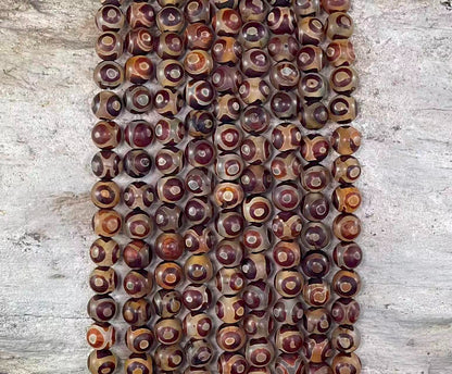 Dzi Agate, Tibetan Agate or Etched Agate Matte, Round 8mm, (Brown Eye Design)