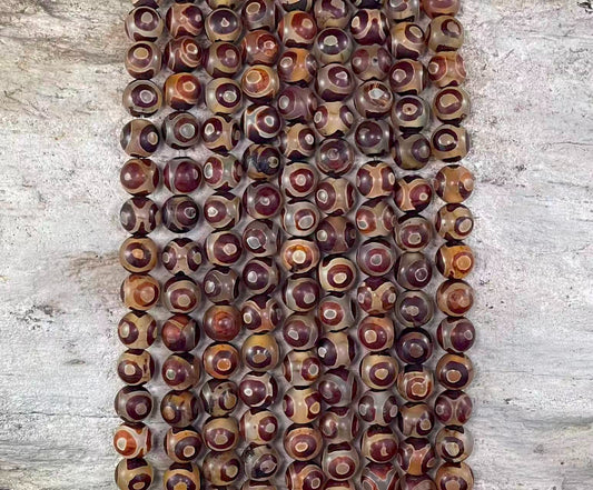 Dzi Agate, Tibetan Agate or Etched Agate Matte, Round 8mm, (Brown Eye Design)