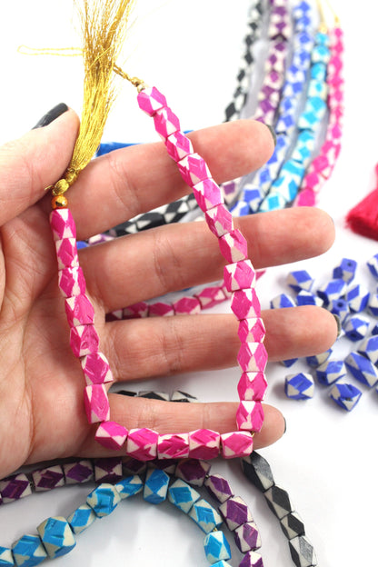 Argyle Faceted Geometric Bone Beads, Harlequin Charms, 7x8mm