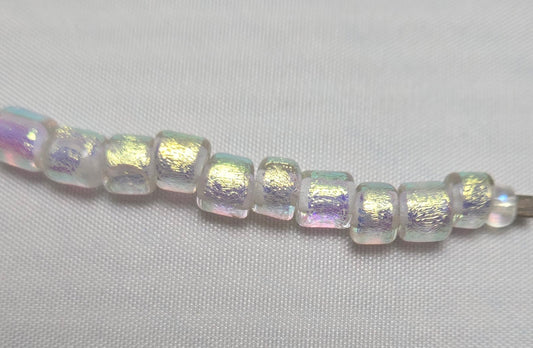 Green on Clear Dichroic Glass Small Tube Beads