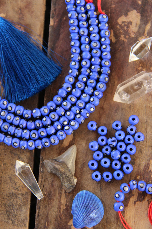 Blue Silver Spot Rondelle Bone Beads: 8x6mm, 30 Pieces