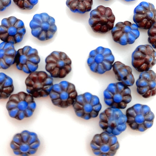 Vintage Glass Flowers 8mm Two tone Blue/Brown