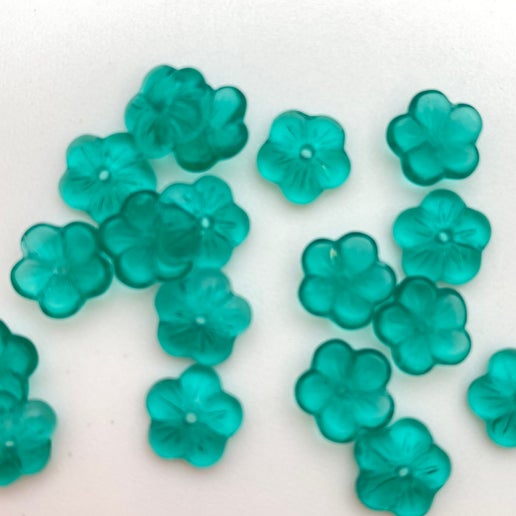 Vintage Glass Flowers cap 8mm Teal