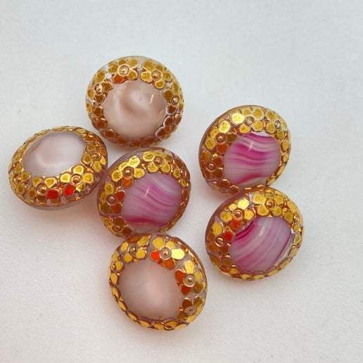 Button 12mm Pink/gold - BUTTON-0450-B