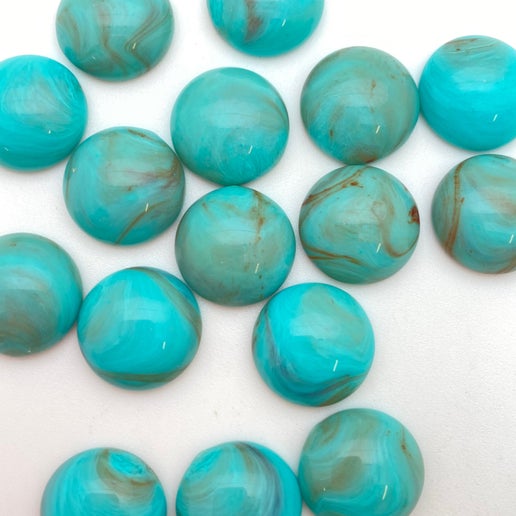 Cab Resin Round 15mm Turquoise Marble