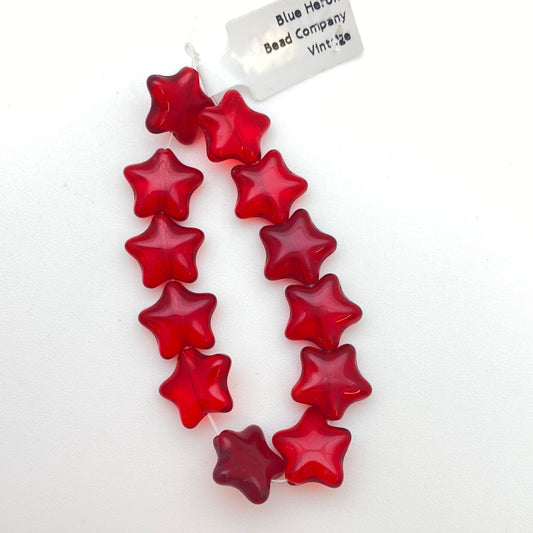 Vintage Glass Stars 12mm Ruby
