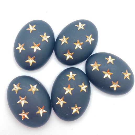 Cab Resin 30x22mm Jet Matte/Gold