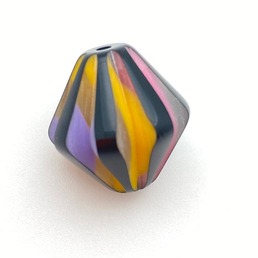Carved Bicone 20mm Black with multi yellow/purple