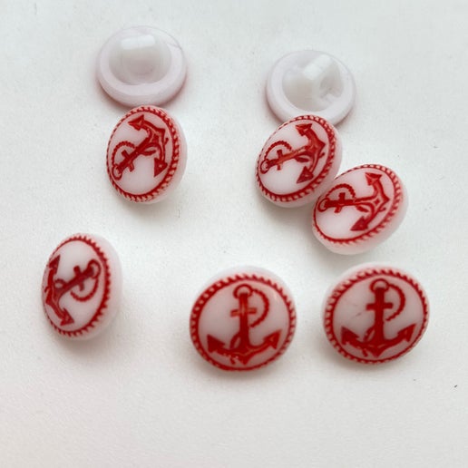Button 10mm Anchor Red & White - BUTTON-0171-A