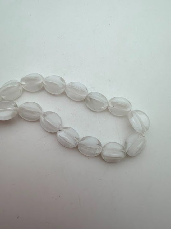 Vintage Glass Pinched Oval 10mm Clear & White