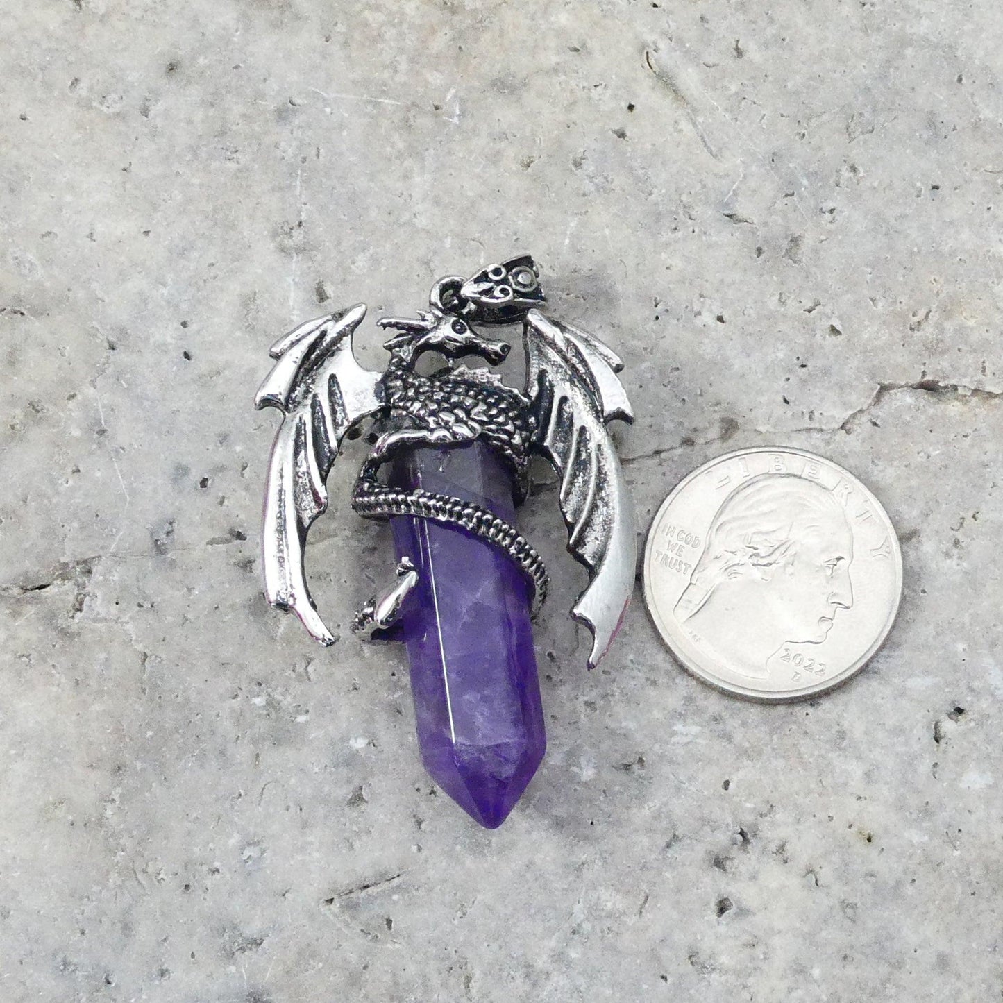 Amethyst Flying  Dragon Point Pendant 34x50mm