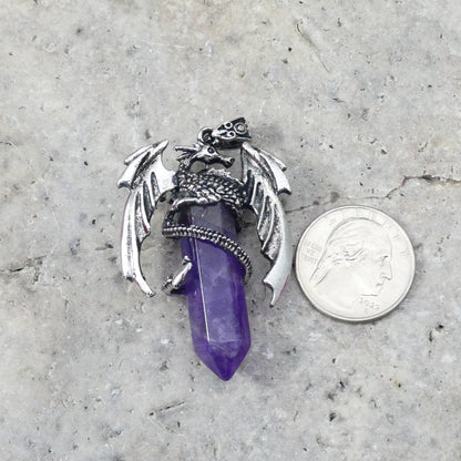 Amethyst Flying  Dragon Point Pendant 34x50mm