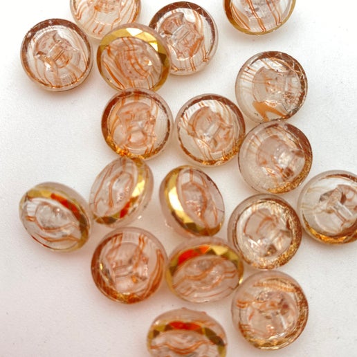 Button 10mm Clear/coral/gold - BUTTON-0432-B