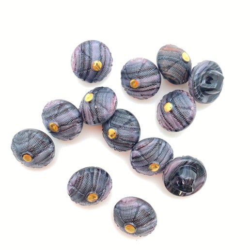 Button 10mm Jet/amethyst/gold - BUTTON-0412-B