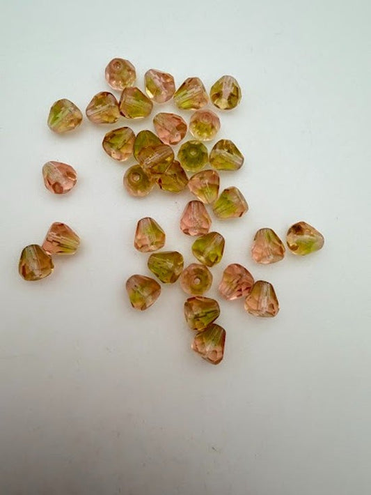 Vintage Glass Faceted 10mm Two-Tone Yellow & Pink