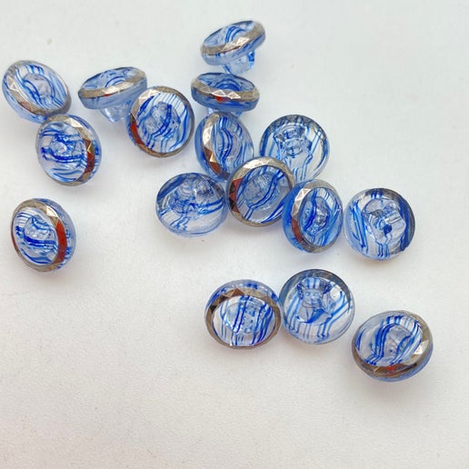 Button 10mm Blue/silver - BUTTON-0385-D
