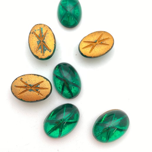 Cab Vintage Glass 12x10mm Emerald - CAB-0097-D