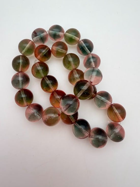 Vintage Glass Round 14mm Two-Tone Sage & Rose