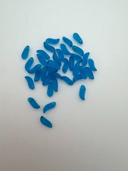 Vintage Glass Leaves 9mm Capri Blue Matte