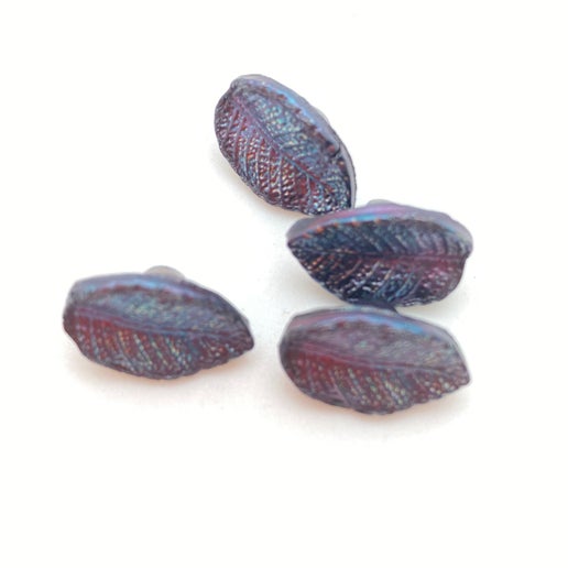 Button Leave 15x10mm Purple Iris - BUTTON-0073-B