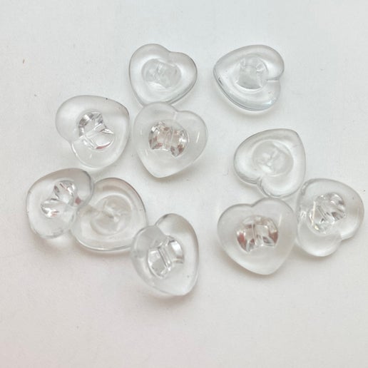 Button 16mm Heart Clear - BUTTON-0377-C