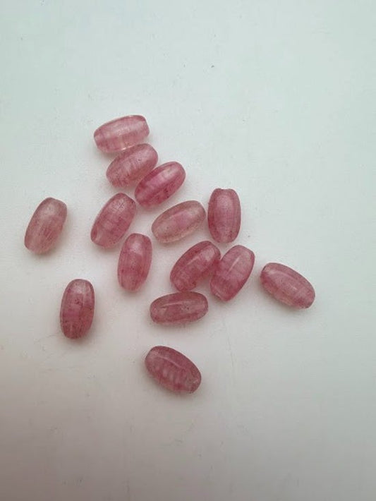 Vintage Glass 6 Sided Oval 12mm Pink
