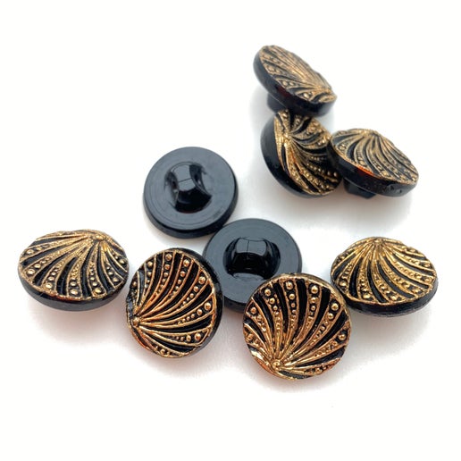 Button 14mm Jet/gold - BUTTON-0121-E