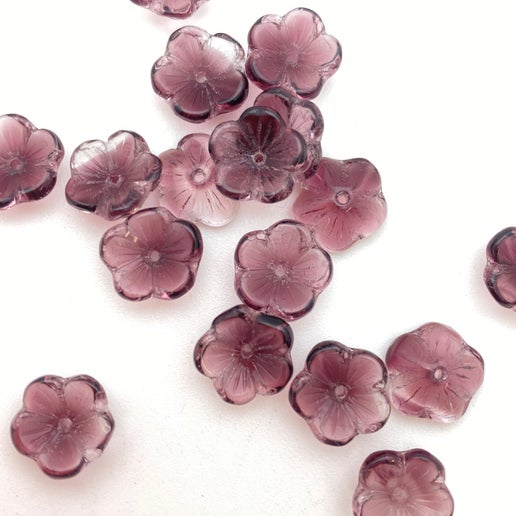 Vintage Glass Flowers cap 10mm Two-tone purple