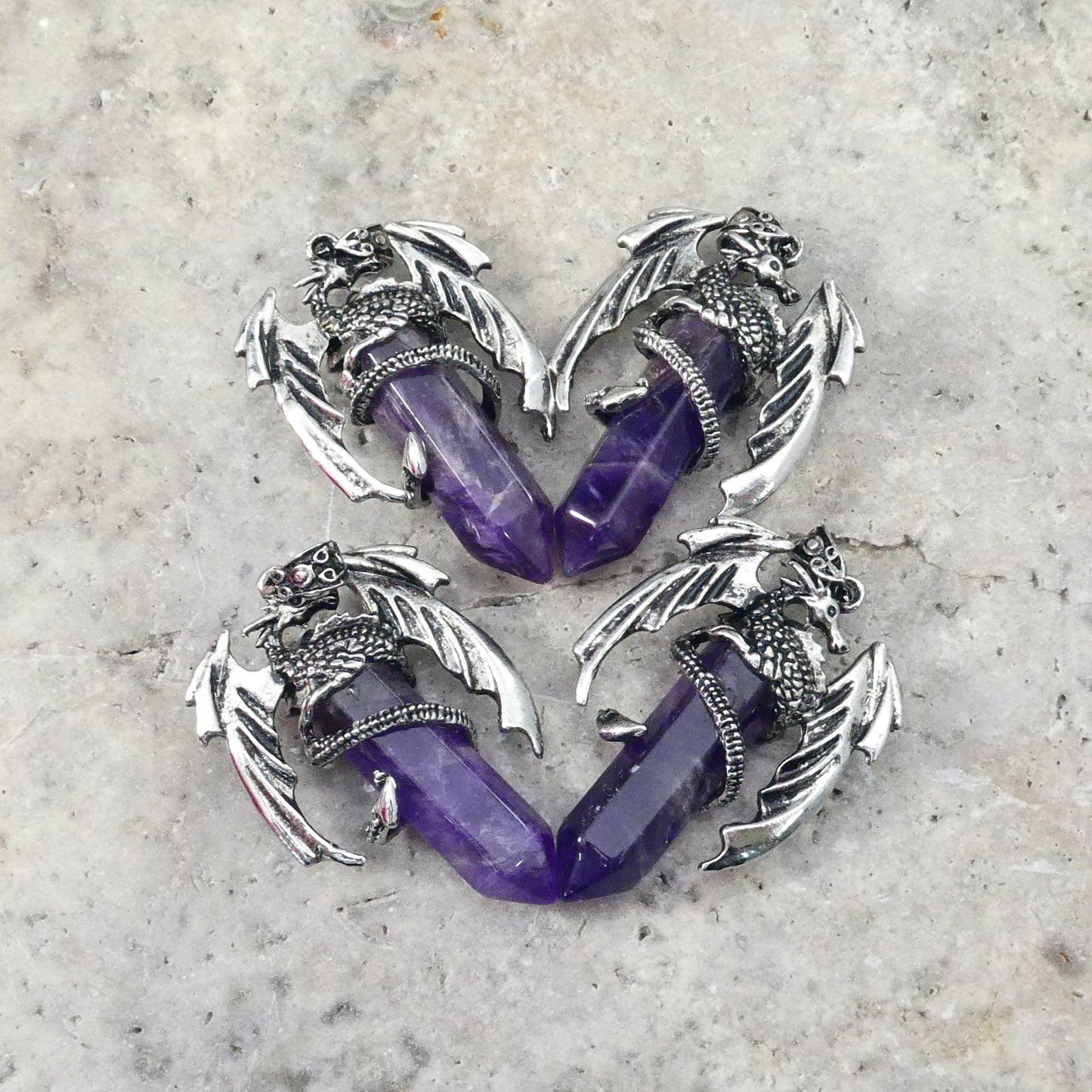 Amethyst Flying  Dragon Point Pendant 34x50mm
